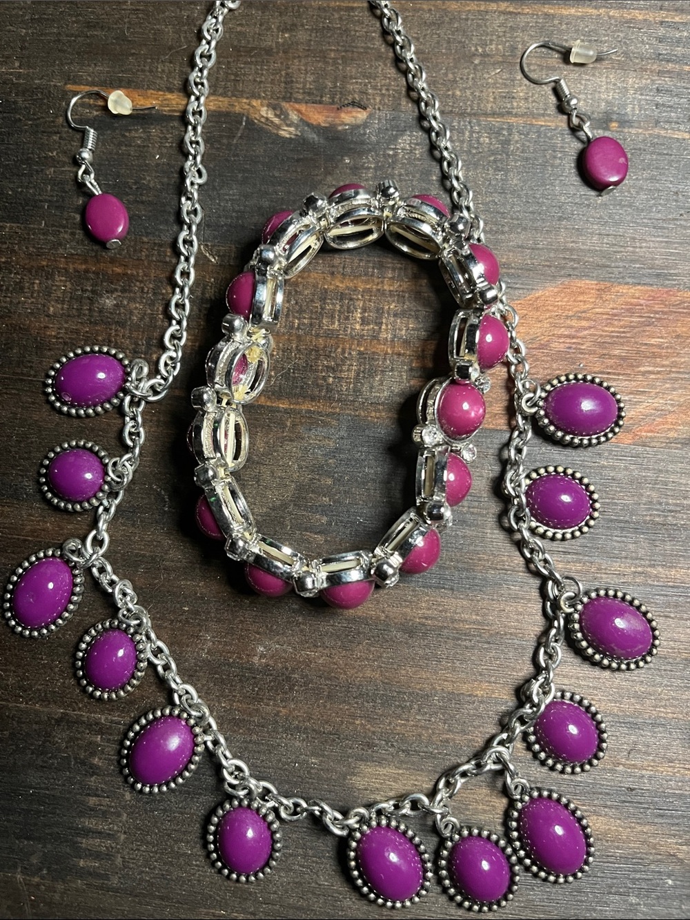 Purple Stone Drop Necklace & Bracelet Set - Women's Fashion Jewelry - Picture 3 of 4